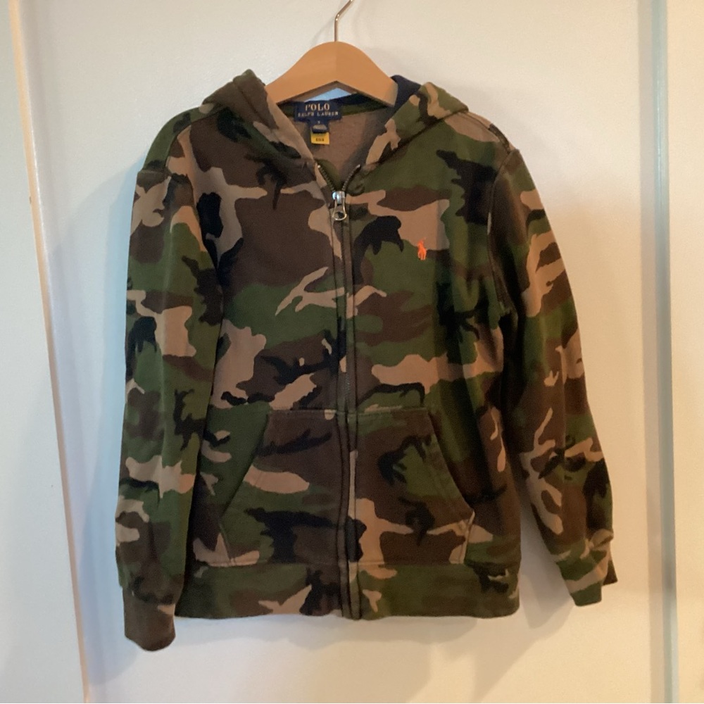 Polo by Ralph Lauren Green Camo Zip-Up Hoodie with Orange Pony
